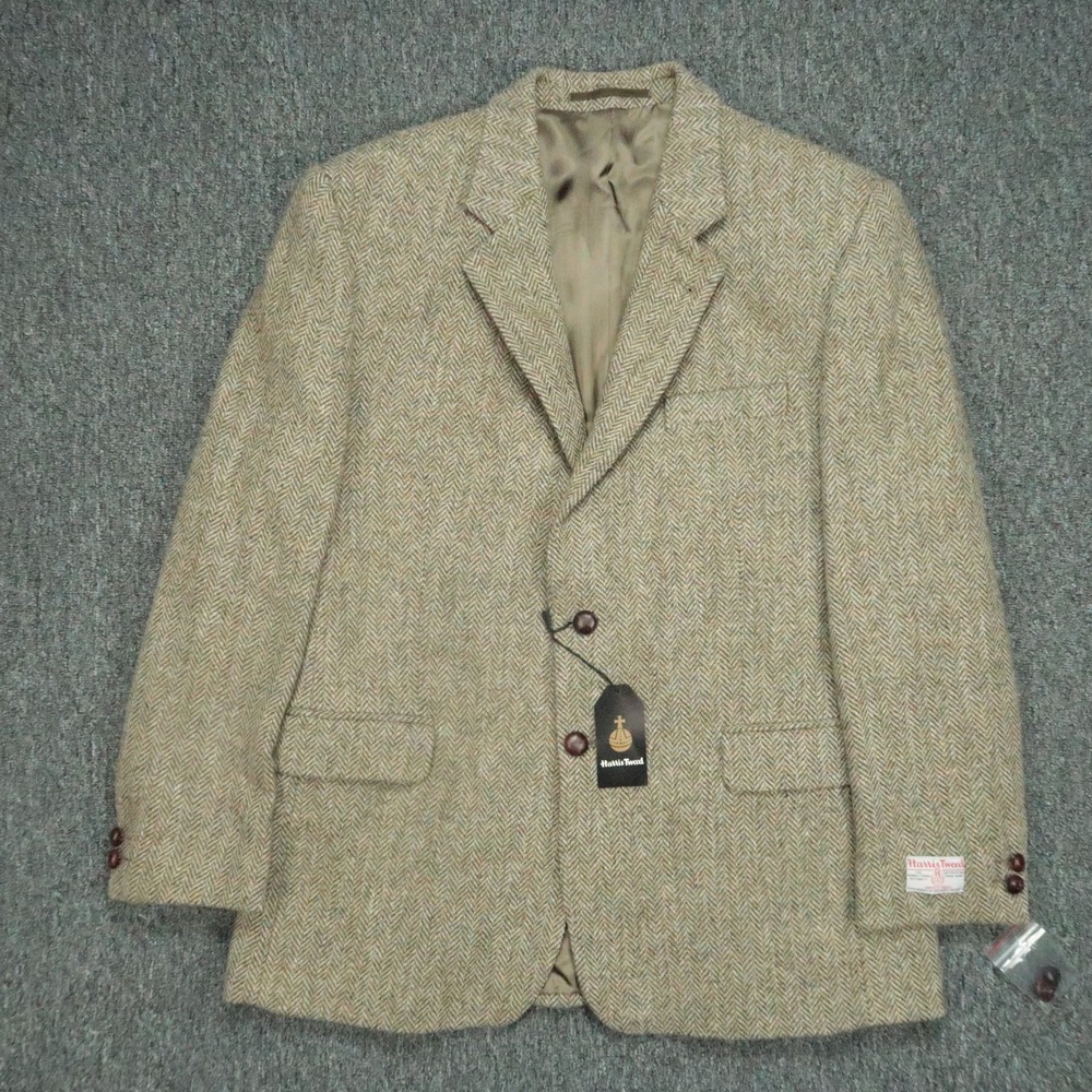 Harris Tweed Blazer Mens 44R Tan Handwoven Pure New Wool Sport Coat Herringbone